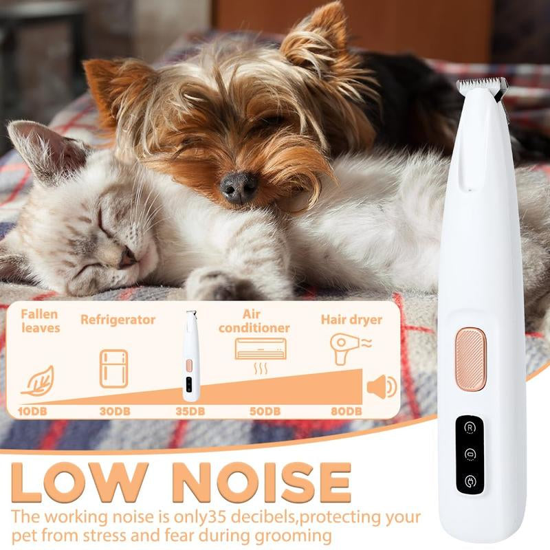 Dog Paw Trimmer with LED Light – Low Noise, Waterproof, Electric Pet Clippers with LED Display for Dogs & Cats