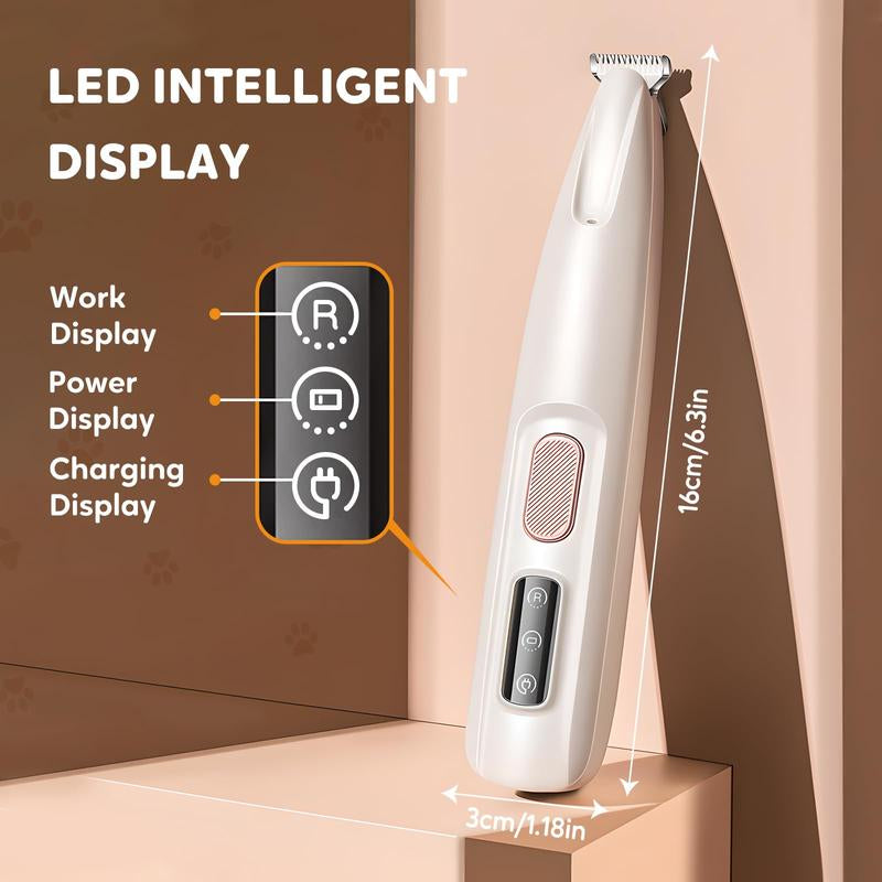 Dog Paw Trimmer with LED Light – Low Noise, Waterproof, Electric Pet Clippers with LED Display for Dogs & Cats
