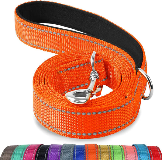 Double-Sided Reflective Dog Leash – 5FT Heavy Duty Nylon with Padded Handle & 360° Swivel Clasp – Medium & Large Dogs – Orange