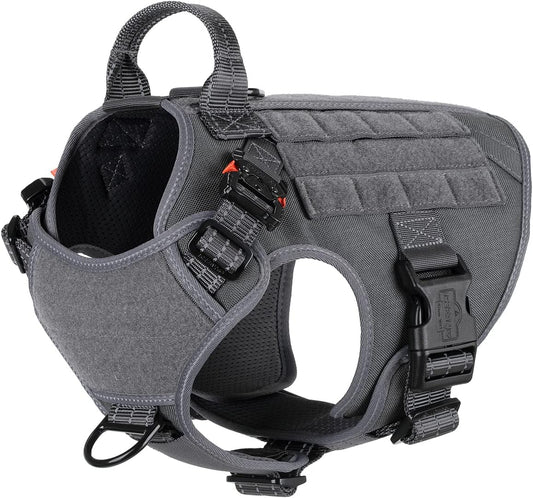 Tactical Dog Harness – Medium, 2X Metal Buckles, MOLLE Vest with Handle, No-Pull Front Clip, Adjustable Working Dog Vest