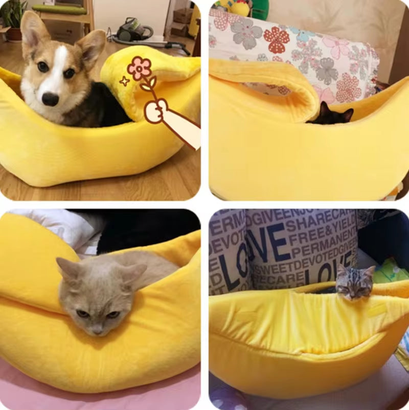Banana Shape Cat Bed – Cozy Plush Pet House for Cats & Small Dogs