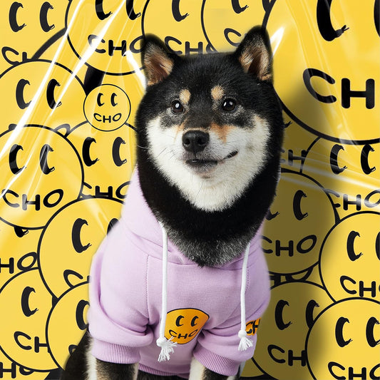 Smiley Face Dog Hoodie – Warm Cotton Sweatshirt with Velvet Lining for Small, Medium & Large Dogs – Leash Hole, Street Style Pet Outfit (Purple, M)