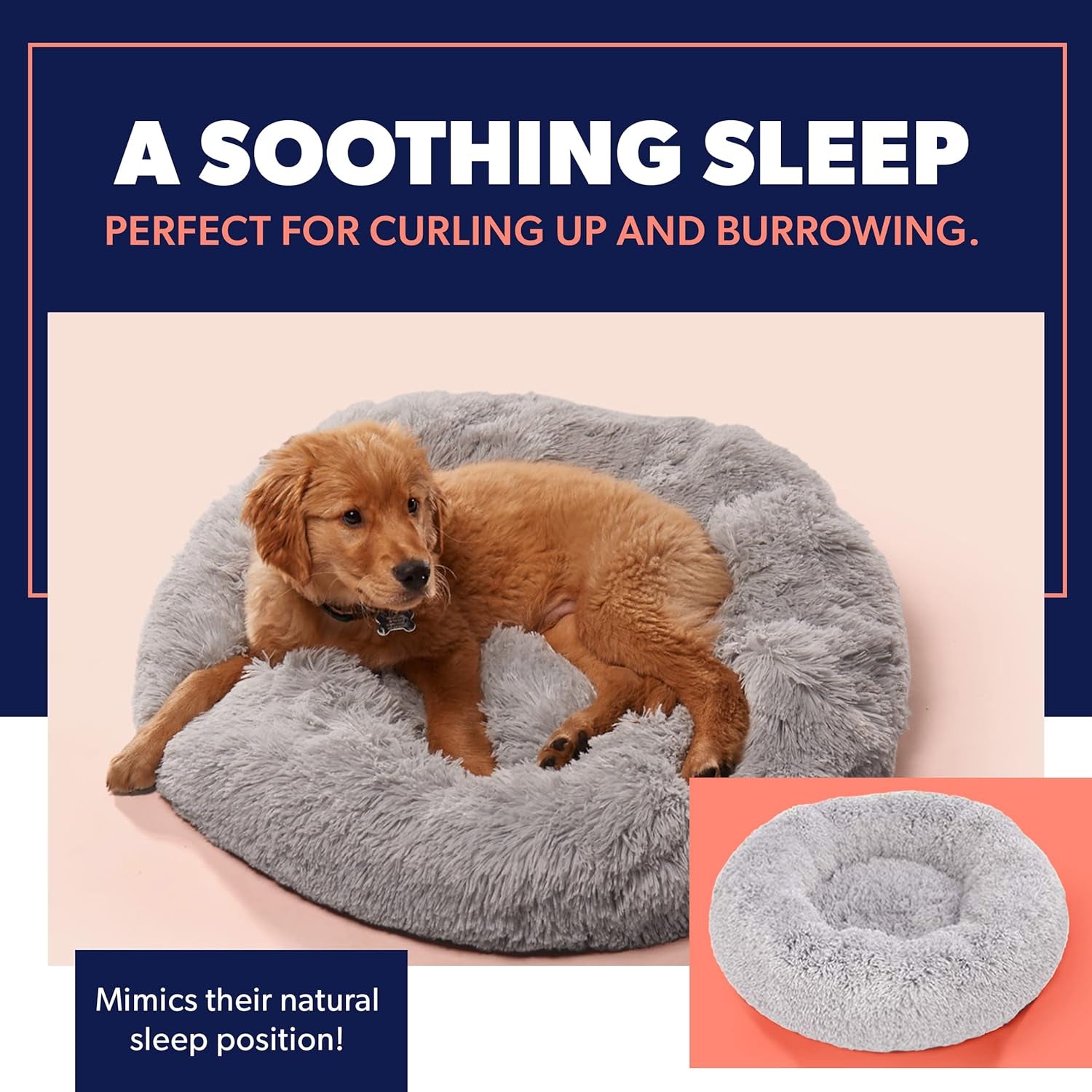 Small Light Grey Calming Orthopedic Dog Bed – Anti-Anxiety Donut Bed for Dogs up to 25 lbs – Joint Support, Washable, Faux Fur Comfort