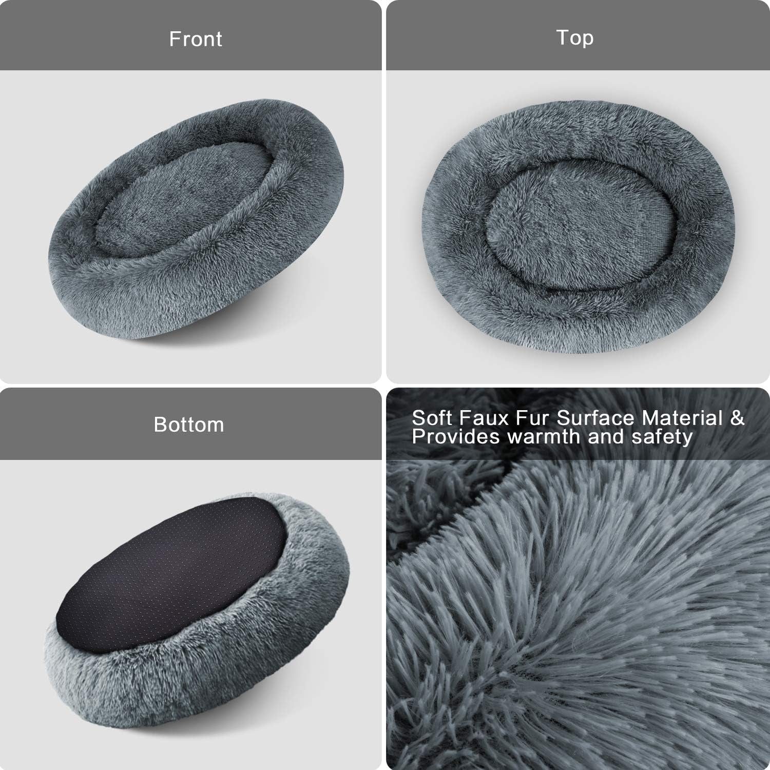 Cuddler Dog Bed – Faux Fur Donut Pillow, Calming Pet Bed for Dogs & Cats, Machine Washable, Non-Slip Bottom, Multiple Sizes & Colors