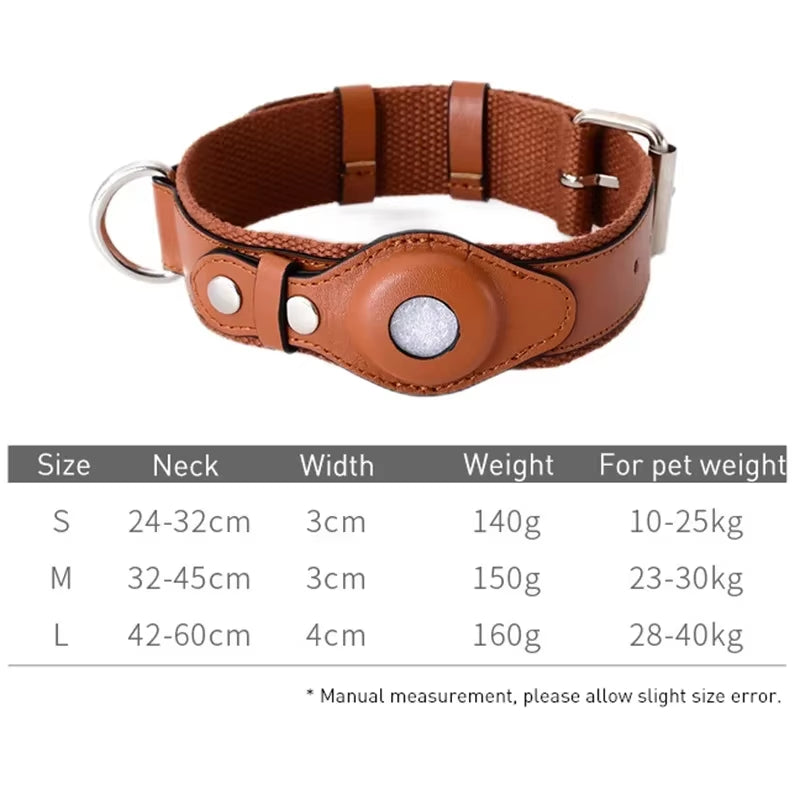 Luxury Leather Dog Collar with AirTag Holder – Adjustable & Anti-Lost