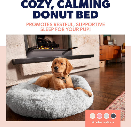 Small Light Grey Calming Orthopedic Dog Bed – Anti-Anxiety Donut Bed for Dogs up to 25 lbs – Joint Support, Washable, Faux Fur Comfort