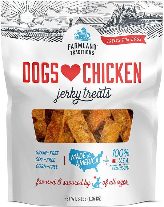 Dogs Love Chicken Jerky Dog Treats – Premium USA-Raised Lean Chicken, 2-Ingredient, High-Protein & Grain-Free, 3 lb Bag