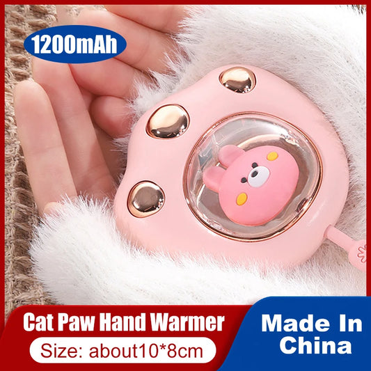 Rechargeable Cat Paw Hand Warmer – 1200mAh Portable USB Heater