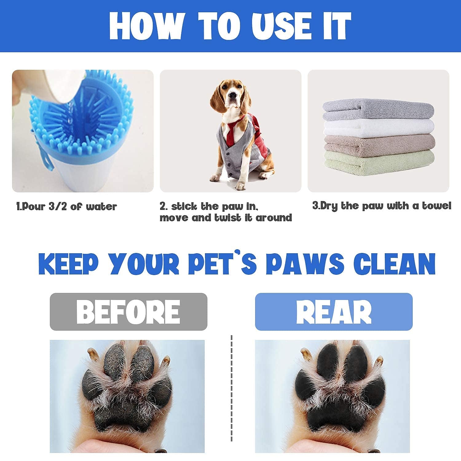 2-in-1 Portable Dog Paw Cleaner & Grooming Brush – Soft Silicone Pet Foot Washer Cup for Muddy Paws – Large Size for Dogs