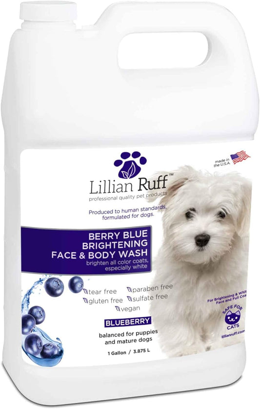 Berry Blue Brightening Dog Shampoo – Blueberry Face & Body Wash for Dogs & Cats – Tear Stain Remover, Hydrates Itchy Skin, Adds Shine – Gallon Size