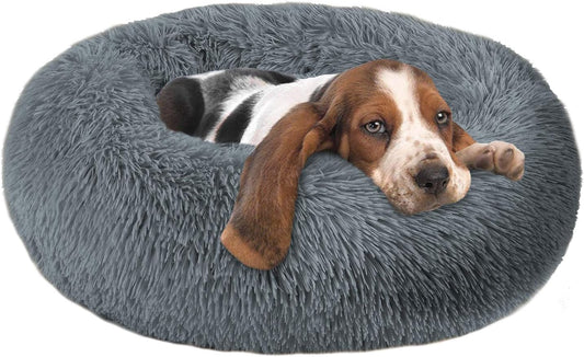 Cuddler Dog Bed – Faux Fur Donut Pillow, Calming Pet Bed for Dogs & Cats, Machine Washable, Non-Slip Bottom, Multiple Sizes & Colors