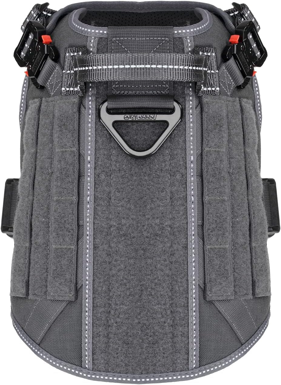 Tactical Dog Harness – Medium, 2X Metal Buckles, MOLLE Vest with Handle, No-Pull Front Clip, Adjustable Working Dog Vest