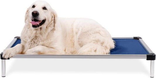 Chew Proof Elevated Cooling Dog Bed – Indestructible Aluminum Frame & Ripstop Fabric – For Aggressive Chewers – Pre-Assembled, Large Blue Quartz