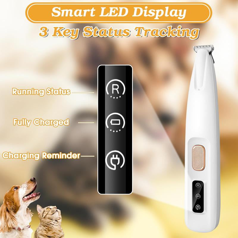 Dog Paw Trimmer with LED Light – Low Noise, Waterproof, Electric Pet Clippers with LED Display for Dogs & Cats