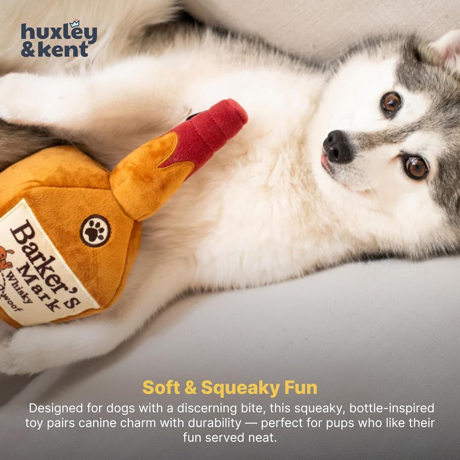 Plush Dog Toy with Squeaker – Durable Power Plush Stuffed Toy for Small & Large Dogs – Soft, Cute & Tough – Barker’s Mark, Large