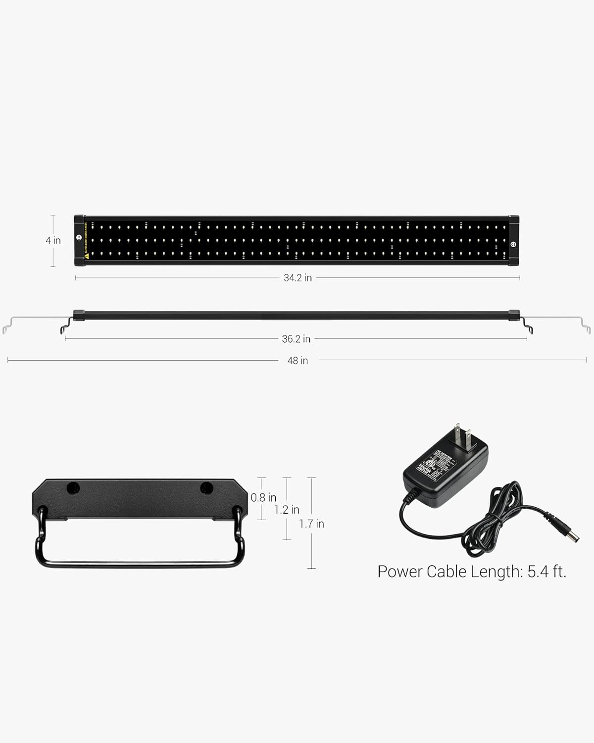 Aquarium LED Light – 36-48" Extendable, White & Blue Modes, 25W