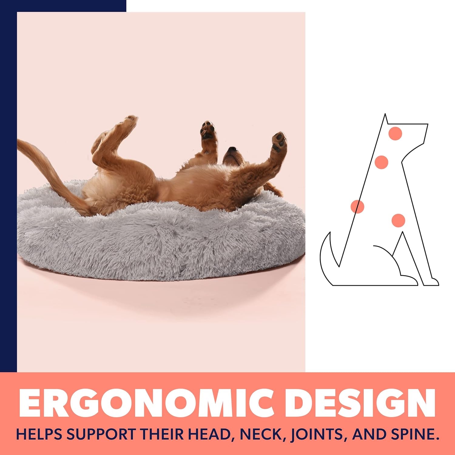Small Light Grey Calming Orthopedic Dog Bed – Anti-Anxiety Donut Bed for Dogs up to 25 lbs – Joint Support, Washable, Faux Fur Comfort