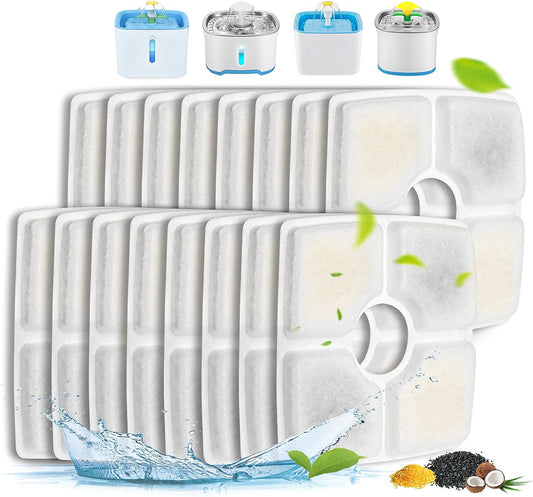 Rkicemoy Cat Water Fountain Filters – 16-Pack Replacement Activated Carbon Filters for Automatic Pet Fountains