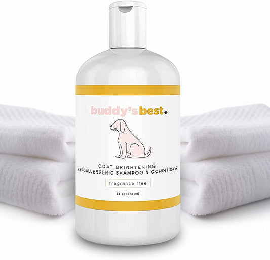 Buddy’s Best Oatmeal Dog Shampoo & Conditioner – Hypoallergenic, Fragrance-Free, Moisturizing for Sensitive Skin – 16 oz