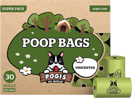 Pogi’s Dog Poop Bags – Extra Thick, Leak-Proof Pet Waste Bags (Unscented, 450 Count – 30 Rolls)