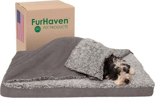 Orthopedic Dog Bed – Large with Removable Washable Cover, Berber & Suede Blanket Top, for Dogs up to 55 lbs (Gray)