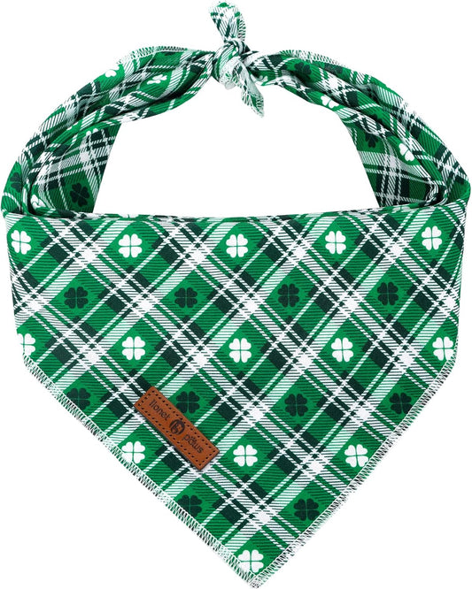 St. Patrick’s Day Dog Bandana – Green Clover Triangle Scarf for Small, Medium & Large Dogs or Cats – Soft Cotton Pet Kerchief